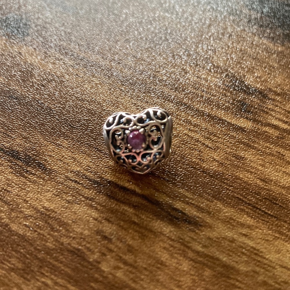 Heart charm with purple stone that fits Pandora bracelet